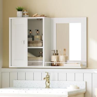 Imagem de YATINEY Espelho para armário de remédios, armário de remédios de banheiro com espelho, armazenamento doméstico montado na parede, armário de parede de banheiro, prateleira ajustável, para lavanderia