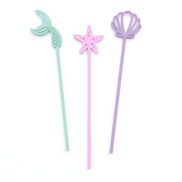 Imagem de The Cotton & Canvas Co. Mermaid Collection Acrylic Drink Stirrers, Swizzle Sticks, Party Decor, Under the Sea, Birthday, Drink tag, Bar Cocktail Sticks, Set of 12