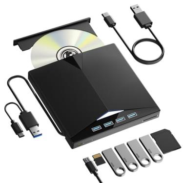 Imagem de Unidade externa de CD/DVD para laptop, unidade externa portátil 7 em 1 USB 3.0 CD-ROM, leitor de CD para PC com 4 portas USB e compartimentos para cartão TF/SD, unidade de DVD USB externa para Windows