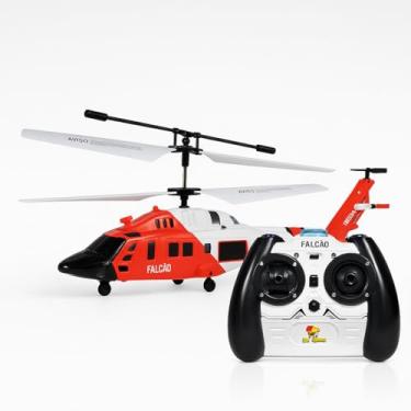 Imagem de Helicóptero de Controle Remoto Falcão com Giroscópio, 2 Canais, Luzes de Resgate e Bateria Recarregável – Voo Multidirecional Estável – Brinquedo Educativo Infantil