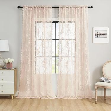 Imagem de Cortinas de renda blush 222 cm de comprimento, 2 painéis, cortinas florais vintage para sala de estar, quarto, quarto de meninas, bolso de varão, filtragem de luz, cortinas vitorianas, decoração de
