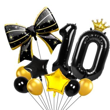 Imagem de Balões pretos e dourados para decoração de festa de 10 anos, 10 números, coroa, balões pretos e dourados (10)