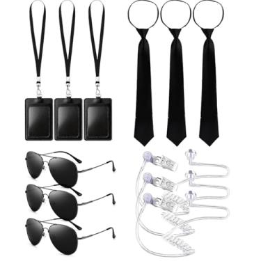 Imagem de Thyrhntr Conjunto de 3 acessórios MIB Agente Fantasia Serviço Secreto Conjunto de Fantasia Preta para Halloween Cosplay Festa Dress Up, Preto, M