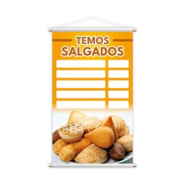 Imagem de Banner Temos Salgados Tabela de Preços Padaria Lona 80x50cm
