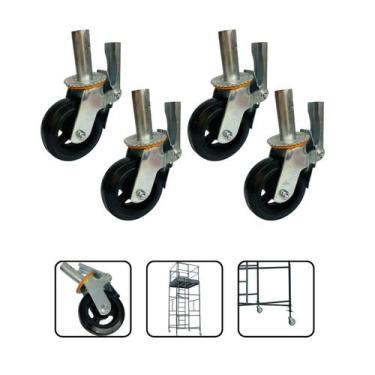 Imagem de 04 Rodizio Rodinha Andaime 6x2 Giratório C/Trava Freio 250kg - LCTE, A