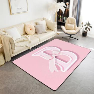 Imagem de jejeloiu Tapete de piso interno com laço rosa, presentes para mulheres adolescentes, tapete de área 12 x 18, tapetes monogramados para sala de estar, tapete personalizado inicial B ultramacio, moda