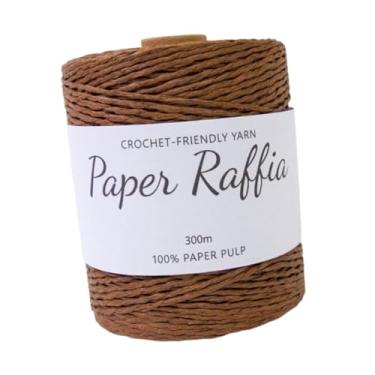 Imagem de oshhni Raffia de crochê Fio de papel de 1,5 mm de espessura corda redonda de barbante redonda 328 jardas para sacos de crochê de praia chapéu de praia chapéu, Marrom