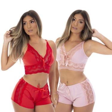 Imagem de Kit 2 Pijamas Baby Dolls Microfibra Renda Short Top - Dakota Lingerie 