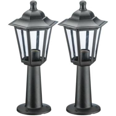 Imagem de 2 Luminárias Pretas Balizador de Chão 44cm Lente Transparente Área Ext