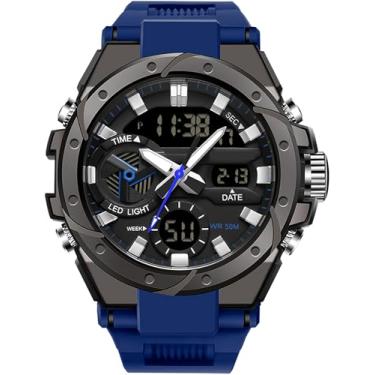 Imagem de findtime Relógio masculino analógico digital para homens, relógio esportivo ao ar livre, relógio de pulso militar tático grande com alarme, resistente a choque de água, data, mostrador duplo