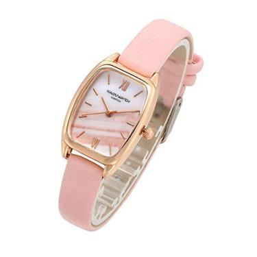 Imagem de Top Plaza Relógio de pulso feminino moderno de couro retangular elegante mostrador simples analógico quartzo relógio social, Rosa, Clássico