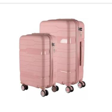 Imagem de Kit 2 Malas de bordo 10KG + Mala de Viagem 23KG Polipropileno Com Rodas Giratórias (Rosa)
