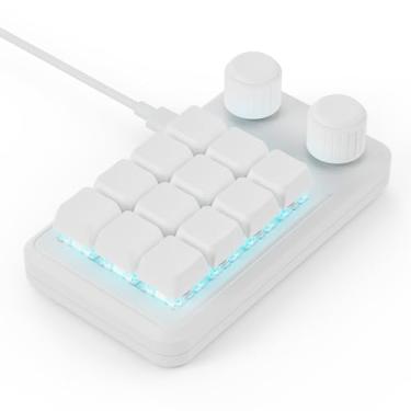 Imagem de MOSHOU Teclado macro mecânico com uma mão, teclado para jogos de 12 teclas totalmente programável para botões e teclas, teclado OSU Hotswap com RGB para edição de jogos PS (1 camada, branco) (branco)