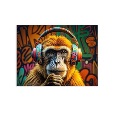 Imagem de Macaco gorila animal pintura inspiradora imagens pôsteres impressões arte pop street graffitiposter colorido banksy arte de parede para sala de estar escritório decoração de parede 80 x 60 cm (32 x 24