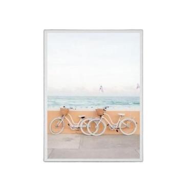 Imagem de Quadro Fotografia Praia Bicicletas 45X34Cm Madeira Branca - Quadros On