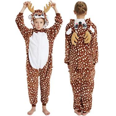 Imagem de CALANTA Deer Onesie Kids Reindeer Costume Girls Animal Pajamas Halloween Christmas Cosplay Party.Sika Deer.140