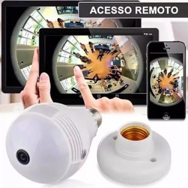 Imagem de Kit 2 Câmeras Lâmpada Espiã Wi-Fi 360° HD – Visão Noturna, Áudio Bidirecional, Detecção de Movimento – Instalação Fácil e Discreta