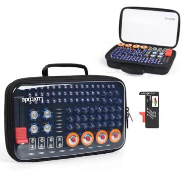 Imagem de Luxtude Estojo organizador de bateria com testador, organizadores de armazenamento de baterias transparentes comporta 102 PSC, organizadores de suporte de bateria rígida, suporte de gaveta, baterias