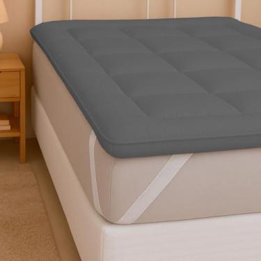 Imagem de Pillow Top Casal 200 Fios Micropercal - Super Macio, Enchimento Grosso 600g/m², Antipilling, Faixas Elásticas, Fácil de Lavar (Cinza, Casal)