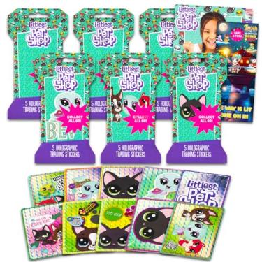 Imagem de Littlest Pet Shop Pacote com 6 adesivos holográficos - Pacote com 6 sacos Littlest Pet Shop Blind e mais | Cartões de personagens colecionáveis premium para crianças