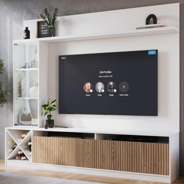 Imagem de Rack Com Impressão Ripado Painel Para Tv Até 50 Polegadas Adega E Cristaleira Turim Quiditá Branco/Brise