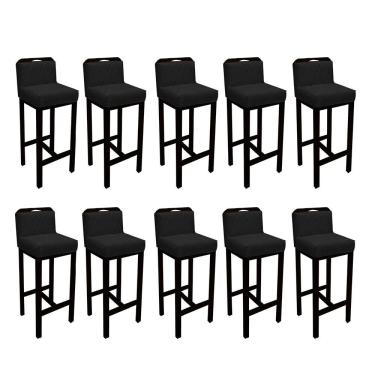 Imagem de Kit 10 Banqueta Alta Com Encosto Simon Balcão Base Madeira Preto Corino Preto