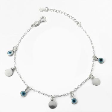 Imagem de Pulseira Com Olho Grego E Chapinhas Prata 925