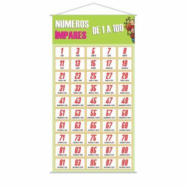 Imagem de Banner Pedagógico Escolar Números Ímpares até 100 - 120x65cm - PlimSho