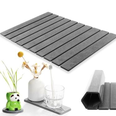 Imagem de KvyusFlourish Tapete De Banho Pedra Multiuso, Dobrável, 23 X 15 Pol., Absorve Água, Secagem Rápida, Para Bancada Cozinha, Banheiro, Cinza, Prato, Bandeja