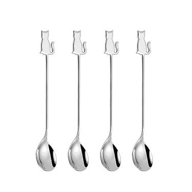 Imagem de OULIGET Mini Colher De Café Expresso Aço Inoxidável, Colheres Chá Sobremesa, Sopa Pequenas, Animais Fofos Prateados, 5,6", Conjunto Com 4