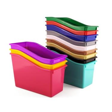 Imagem de Yujanery 12 Suportes Duráveis Para Livros E Fichários, Pastas De Arquivos Sala Aula, Organizador Vertical Plástico Armazenamento, Recipientes Organização Escritório Aula (Arco-Íris, Pacote)