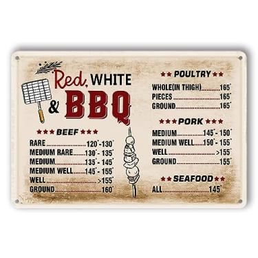 Imagem de LZHQMI Placa Para Churrasco, Gráfico De Temperatura Cozimento Carne, Placas Grelhar E Decoração Áreas Externas, Guia Lata Metal Vintage Grelha, Arte Parede, Presentes Quintal 8X12"