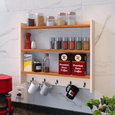 Imagem de Armário Amélia Suspenso Suporte Xícaras Nicho Organizadora Decoração Cozinha Acessório cantinho de café - Loja Inova BR (Off White/Cinam.)