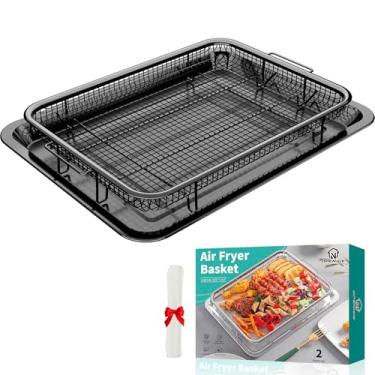 Imagem de Cesta de fritadeira OPENICE para forno, conjunto de bandeja e frigideira OPENICE de 39,6 cm x 29,5 cm com 30 peças de papel manteiga, cesta de fritadeira a ar de aço inoxidável e bandeja para assar