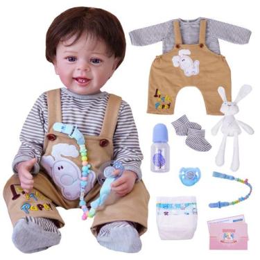 Imagem de Boneco Bebê Reborn Silicone Realista 48cm Original Kit Acessórios Conj
