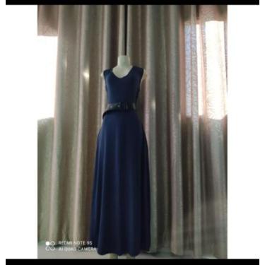 Imagem de Vestido  longo  regatão com  fenda lateral - Neide modas, Azul marinho