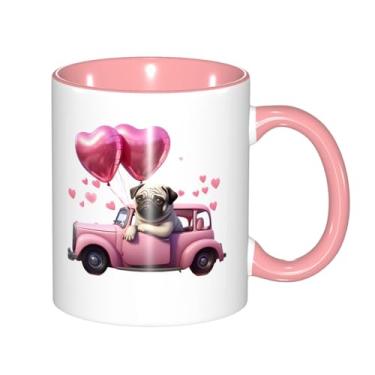 Imagem de Caneca de café fofa Pug Puppy Valentine Divertida novidade xícara de chá de cerâmica segura para micro-ondas, 325 ml, escritório e casa, copo ideal para homens e mulheres