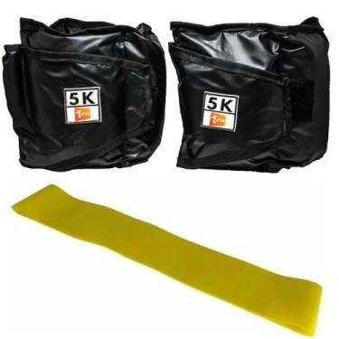 Imagem de Kit Caneleira/Tornozeleira Peso 5Kg + Mini Band Nível Médio Amarela 1 