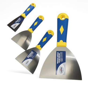 Imagem de Kit 8 Espátulas de Aço Inox Profissional com Cabo Emborrachado – Tamanhos 1.5" 4" 5" 6" – Para Massa Corrida, Drywall e Pintura