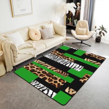 Imagem de Feelyou Tapetes de sala de estar de leopardo para crianças, meninos, meninas, guepardo, verde, preto, 7,5 x 12,5 cm, estampa de pele de animal, tapete decorativo de safári, zebra