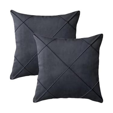 Imagem de Kit 2 Capas para Almofada Drapeada em Veludo Quadrada 60x60 Cinza Chumbo