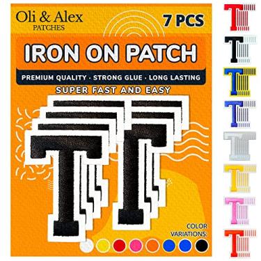 Imagem de Oli and Alex Iron On Letters 6 cm - 7 peças de adesivos T pretos para roupas - Super cola - sem necessidade de costura - Alfabeto bordado time de futebol americano escola universidade - preto, T