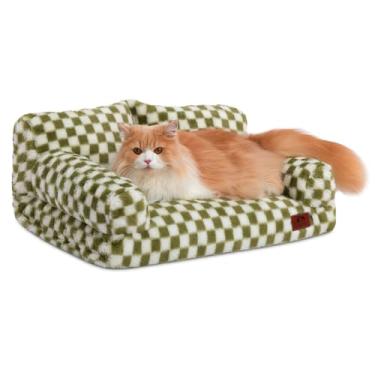 Imagem de Hollypet Sofá-cama macio e calmante para cães e gatos de pelúcia fofo para gatos e cães médios e pequenos, verde e branco