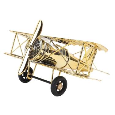 Imagem de Decoração de avião vintage Munefe, modelo de biplano de aeronave de ferro de metal, plano de suspensão retro para decoração (Ouro banhado)