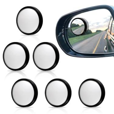 Imagem de YUXIANLB 6 peças de espelho de ponto cego lateral do carro vidro redondo 360° grande angular ajustável espelho cego espelho convexo de vidro redondo de 5 cm com espelhos retrovisores convexos