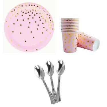 Imagem de Kit 10 Convidado Pratos Copos Papel Colher 14Cm Descartáveis - Udlandi