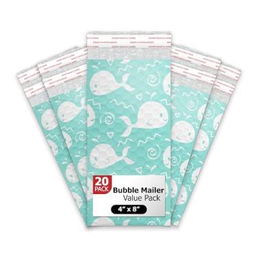 Imagem de Envelopes acolchoados para envio com bolhas de poliéster autoselo de baleias azuis 4x8 (20 peças)