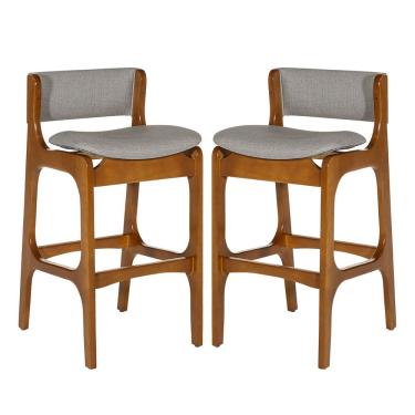 Imagem de Kit 2 Banquetas Alta Ella em Madeira Estofada Facto Cinza Claro L96 RMI