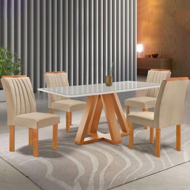 Imagem de Mesa de Jantar 4 Lugares Tennessee com Vidro Cinamomo/Off White/Suede Cru - Pnr Móveis