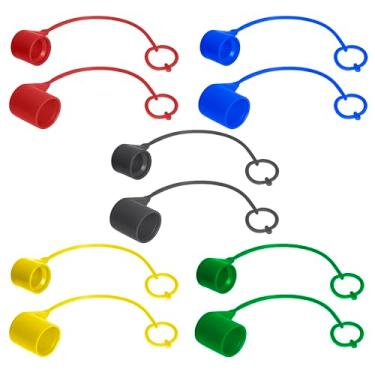 Imagem de (Conjunto com 5) Acessórios para minicarregadeira 3/8 de face plana, acoplador hidráulico, tampa de poeira macho e tampa de plugue fêmea, ISO 16028 Conexões hidráulicas de desconexão rápida (vermelho